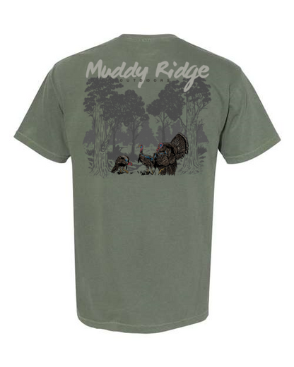 Muddy Ridge Outdoors Turkey Hunting Tshirt - Turkey Hunting TShirt Design, Strutting Turkey on TShirt