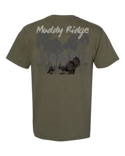 Muddy Ridge Outdoors Turkey Hunting Tshirt - Turkey Hunting TShirt Design, Strutting Turkey on TShirt